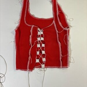 Red Lace-Up Women Top
